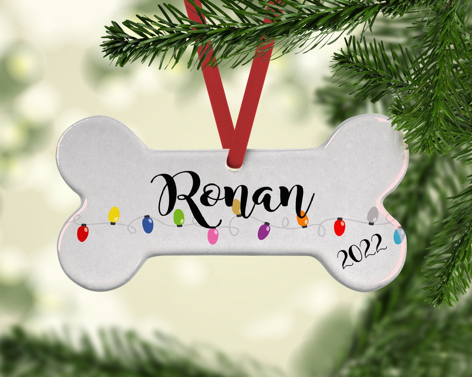 Christmas Lights Design Dog Bone Ornament