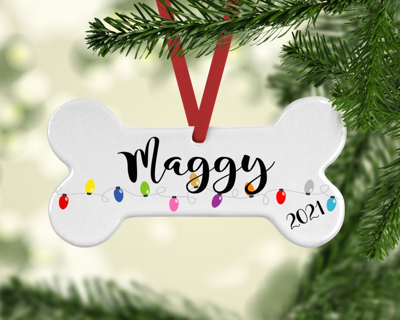 Christmas Lights Design Dog Bone Ornament